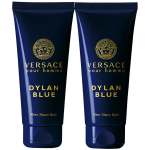 Two 100ml tubes of Versace Pour Homme Dylan Blue Aftershave Balm stand upright side by side against a white background.
