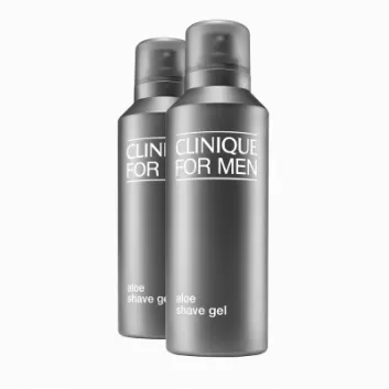 Two bottles of 2x Clinique Clinique Men Aloe Shave Gel 125ml are placed side by side against a white background.