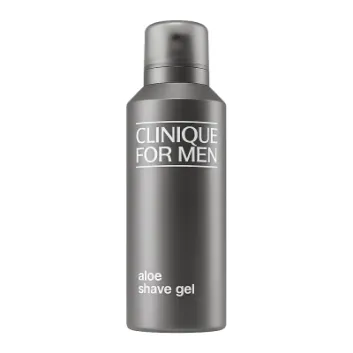 A 125ml gray bottle of Clinique Clinique Men Aloe Shave Gel with white text is displayed against a plain white background.