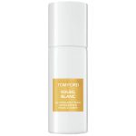 Two white cylindrical bottles labeled “Tom Ford Soleil Blanc Body Spray, Unisex, 150ml” with gold and white accents.