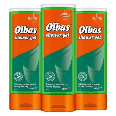 3x Olbas Shower Gel Refreshing Menthol Vapours, 250ml