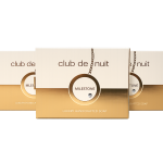 Three boxes of Club de Nuit Milestone luxury handcrafted soap with gold and white packaging are displayed against a white background.