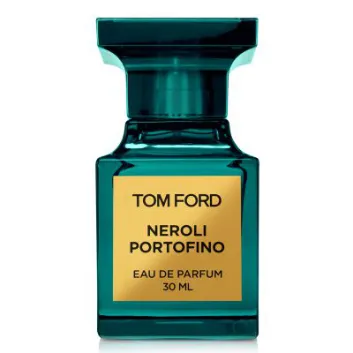 A 30ml bottle of Tom Ford Private Blend Neroli Portofino EDP, Unisex, featuring turquoise blue glass with a gold label on the front.