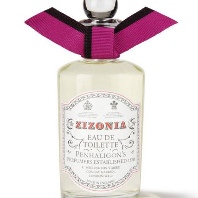A clear bottle of Penhaligon's Anthology Zizonia EDT Spray for Women, 100ml, featuring a round silver cap, a purple and black bow at the neck, and a white label displaying fragrance and brand details.