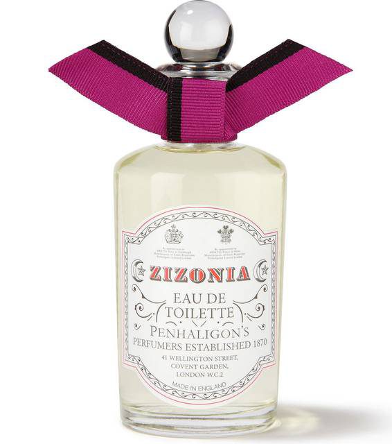 A clear bottle of Penhaligon's Anthology Zizonia EDT Spray for Women, 100ml, featuring a round silver cap, a purple and black bow at the neck, and a white label displaying fragrance and brand details.