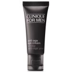 Three black tubes of Clinique for Men Age Defense for Eyes 15ml, with white text on the front, stand upright against a white background.