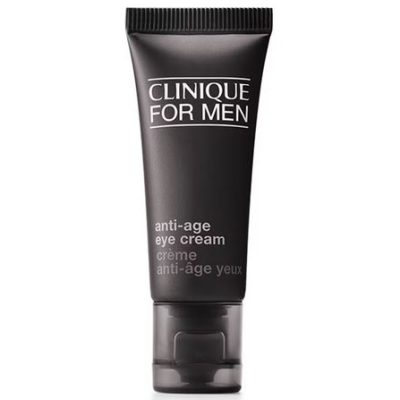 Three black tubes of Clinique for Men Age Defense for Eyes 15ml, with white text on the front, stand upright against a white background.