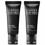 Three identical black tubes of Clinique for Men Age Defense for Eyes 15ml are standing upright on a white background.