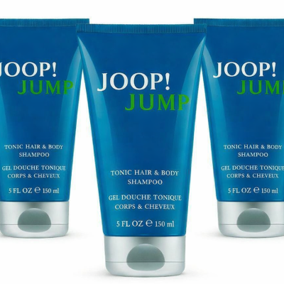 Three upright tubes of Joop Jump Shower Gel Body Wash for Men (3x150ml) are displayed against a white background.