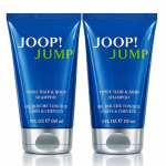 Three blue 150ml tubes of Joop Jump Shower Gel Body Wash for Men are shown standing upright side by side against a white background.