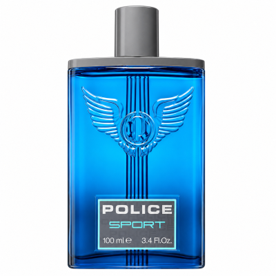 Police Sport EDT for Men, 100ml—blue bottle with silver cap and winged emblem on the front.