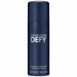 A pack of 3 Calvin Klein Defy Deodorant Sprays for Men, 150ml each, in navy blue cylindrical bottles with white text on the front.