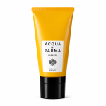 A 50ml yellow tube of Acqua di Parma Barbiere Multi Action Face Cream with a black cap and white label featuring the brand and product name.