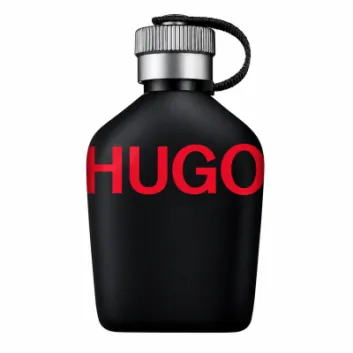 The Hugo Boss Just Different EDT Spray, 75ml, comes in a matte black bottle with a silver cap and rope accent, featuring bold red "HUGO" lettering on the front.