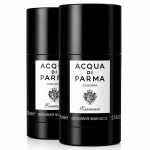 Two black cylindrical deodorant sticks with "Acqua di Parma Colonia Essenza" labels are displayed on a white background.