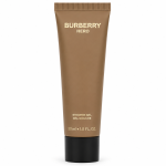 A 30 ml tube of Burberry Hero shower gel with a brown body, black cap, and gold lettering on the front.