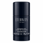 A navy blue stick of Calvin Klein Eternity for Men deodorant, labeled alcohol free, 2.6 oz (75g, 75ml), standing upright on a white background.
