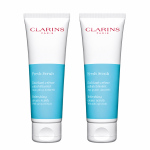 Three tubes of Clarins Fresh Scrub Refreshing Cream Scrub 50ml, in blue and white packaging, are displayed side by side on a white background.