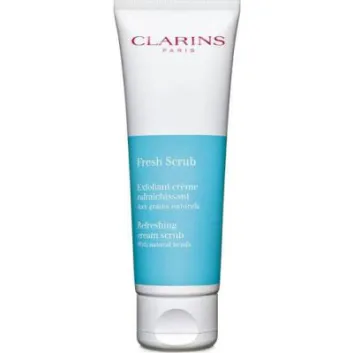 Set of 3 Clarins Fresh Scrub Refreshing Cream Scrub 50ml tubes, featuring a blue and white design and exfoliating formula with natural beads.