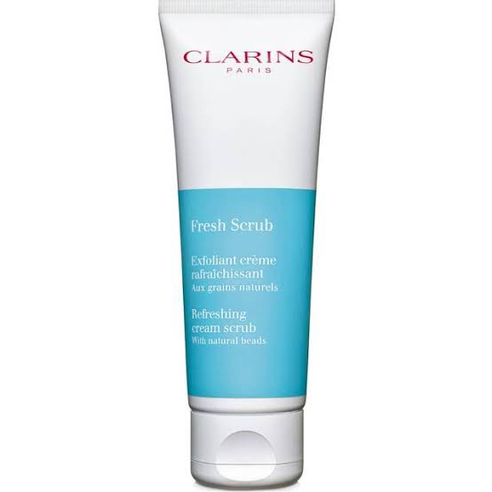 Set of 3 Clarins Fresh Scrub Refreshing Cream Scrub 50ml tubes, featuring a blue and white design and exfoliating formula with natural beads.