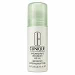 Clinique antiperspirant deodorant roll-on, 2.5 fl oz (75 ml), in a white bottle with a green cap.