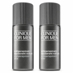 Two bottles of Clinique For Men Antiperspirant Deodorant Roll-On 75ml stand side by side on a white background.