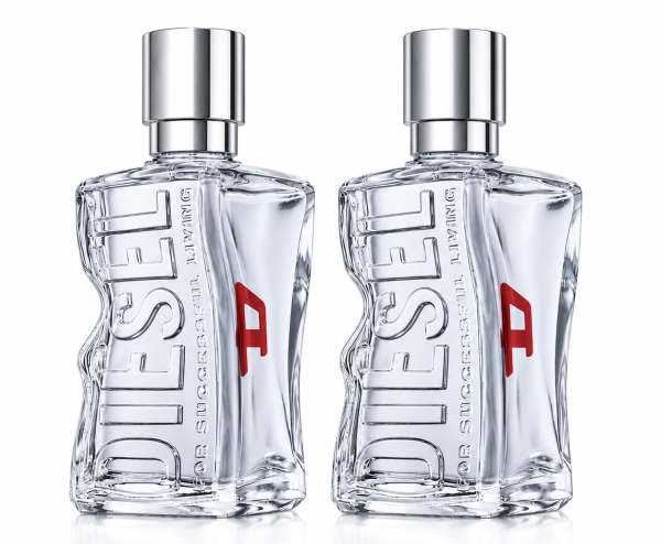 Two identical bottles of Diesel D by Diesel Eau de Toilette Spray for Men, 30ml, featuring clear glass with "DIESEL" embossed vertically, silver caps, and a small red accent on each bottle, displayed against a white background.