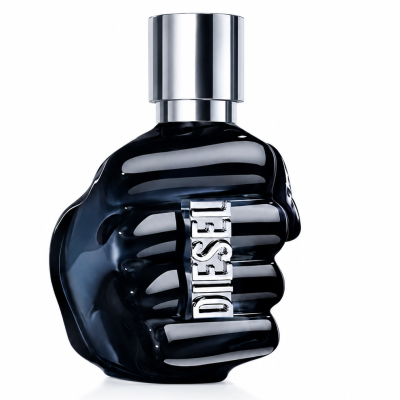 A 125ml bottle of Diesel Only the Brave Eau de Parfum spray for him, featuring a black glass design shaped like a clenched fist with a silver cap and "DIESEL" embossed on the side.
