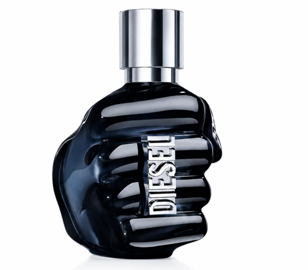 A 125ml bottle of Diesel Only the Brave Eau de Parfum spray for him, featuring a black glass design shaped like a clenched fist with a silver cap and "DIESEL" embossed on the side.