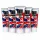 Five tubes of Dunhill London shower gel are arranged in a row, each with a 50 ml capacity and decorated with red, white, and blue brushstroke designs.