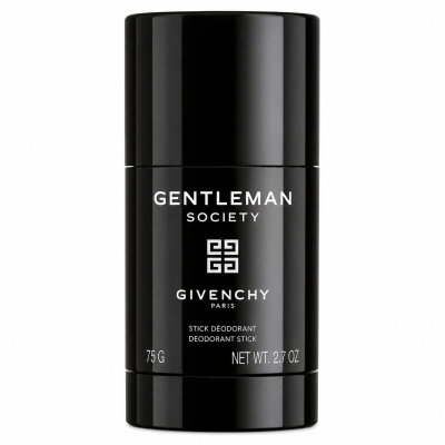 Givenchy Gentleman Society deodorant stick, 75g, in a sleek black cylindrical container with white text and the Givenchy logo.