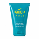 Set of three teal tubes of Hollister Wave 2 Shower Gel Body Wash for Men, 100ml each, displayed upright against a white background.