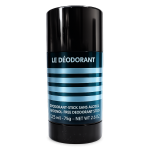 A black and blue cylindrical deodorant stick labeled “Le Déodorant” with alcohol-free and weight information on the front.