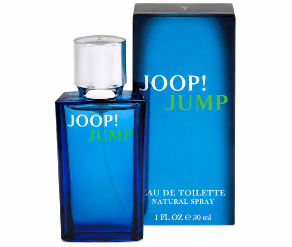 A blue bottle of Joop Jump EDT for Men, 30ml travel size, is displayed beside its matching blue box.