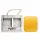 A yellow rectangular soap bar with “maiiro” embossed, next to a white wooden holder with a rope handle and the same brand name.