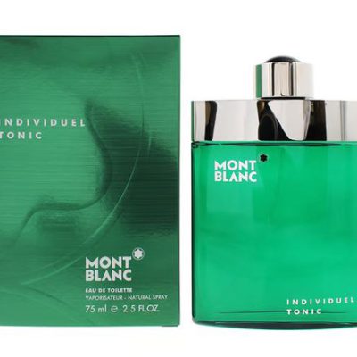 A 75ml bottle of Mont Blanc Individuel Tonic EDT Spray for Men is displayed beside its matching green box.