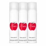 Three cans of Nina Ricci Nina Deodorant Spray for Her (150ml each) featuring white packaging with red apple graphics and "Nina" text are displayed side by side against a white background.