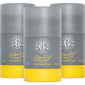 Three 50g Roger & Gallet Cologne Twist Deodorant Sticks for unisex use are displayed in gray and yellow packaging on a white background.