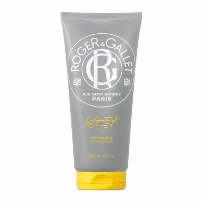A set of 3 Roger & Gallet Cologne Twist Shower Gels, unisex, each 200ml, featuring gray tubes with white and yellow text on the packaging.