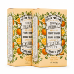 Two boxes of Panier des Sens orange blossom floral perfumed soap with orange and floral illustrations on the packaging.