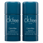 Three CK Free Deodorant Sticks for Men, each 75ml, are standing upright side by side on a white background.