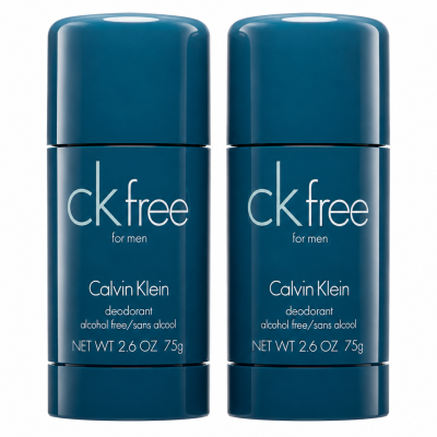 Three CK Free Deodorant Sticks for Men, each 75ml, are standing upright side by side on a white background.
