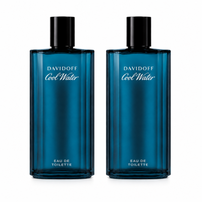 Two blue rectangular bottles of Davidoff Cool Water EDT for Men 200ml, Eau de Toilette Spray, each with a black cap, are placed side by side on a white background.