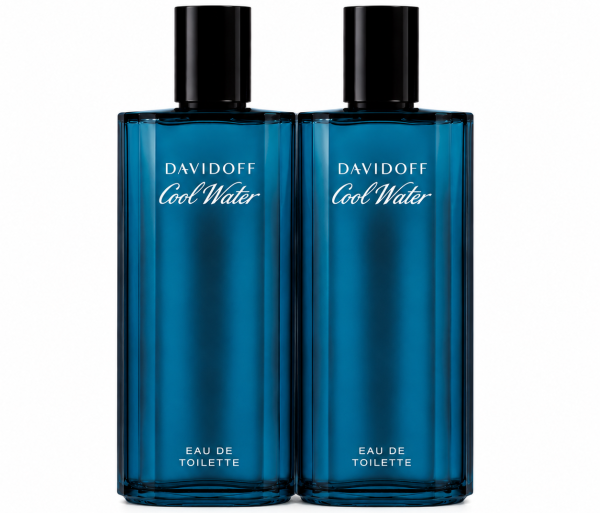 Two blue bottles of Davidoff Cool Water EDT for Men 200ml Eau de Toilette Spray, each with a black cap, are placed side by side against a white background.