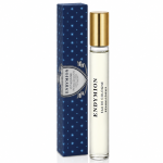 A 10ml bottle of Penhaligon’s Endymion Eau de Toilette, unisex, with a gold cap is placed beside its blue box adorned with white star patterns, all set against a white background.