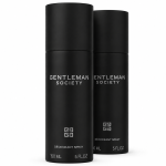 Two black cans of 2x Givenchy Gentleman Society Deodorant Spray for men, each labeled 150ml and 5 fl oz, standing side by side on a white background.