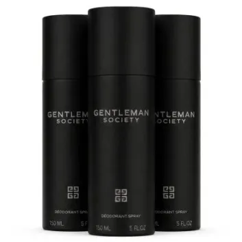 Three 150ml cans of Givenchy Gentleman Society Deodorant Spray for men are placed side by side against a white background.