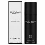 Three black Givenchy Gentleman Society Deodorant Spray cans for men, each 150 ml, are shown alongside their matching white box packaging.