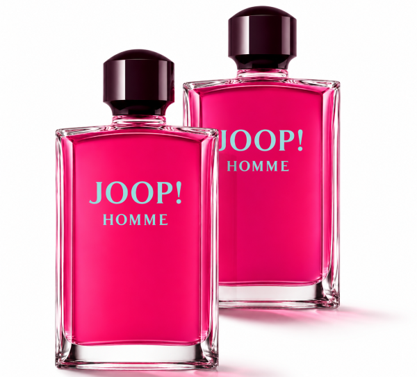 Two bottles of 2x Joop! Homme EDT for Men, 200ml Eau de Toilette Spray, featuring bright pink liquid and dark caps, are placed side by side against a white background.