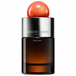 A 100ml bottle of Molton Brown Rose Dunes EDP (Unisex) featuring brown glass, a metallic cap, and a round, marble-like pink and orange top, set against a white background.